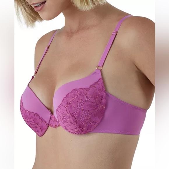 🆕Maidenform Deep Plunge “Love the Lift” in Rose Gold Lace Push Up Bra NWT - Picture 2 of 7